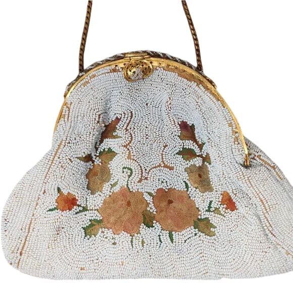 Vintage 1950s Dormar Beaded Floral Handmade Evening Clutch - Picture 2 of 8